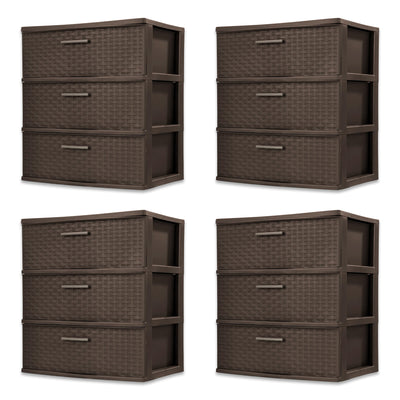 Sterilite 3 Drawer Wide Storage Tower, Weave Home Organizer, Espresso, 4 Pack - VMInnovations
