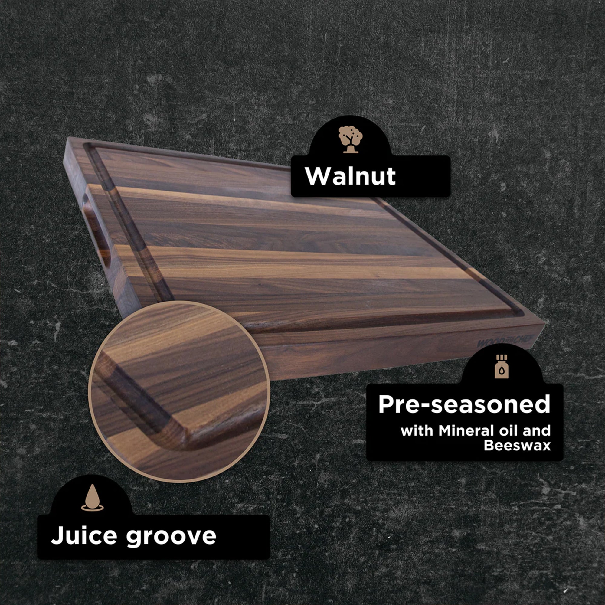 WoodForChef 16-Inch Classic Walnut Reversible Cutting Board with Juice Groove