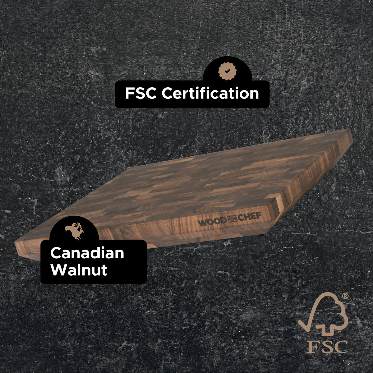 WoodForChef Heritage Walnut End Grain Cutting Board with Feet and Mineral Oil