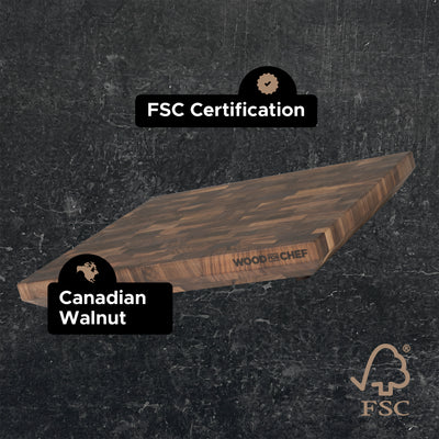 WoodForChef Heritage Walnut End Grain Cutting Board with Feet and Mineral Oil