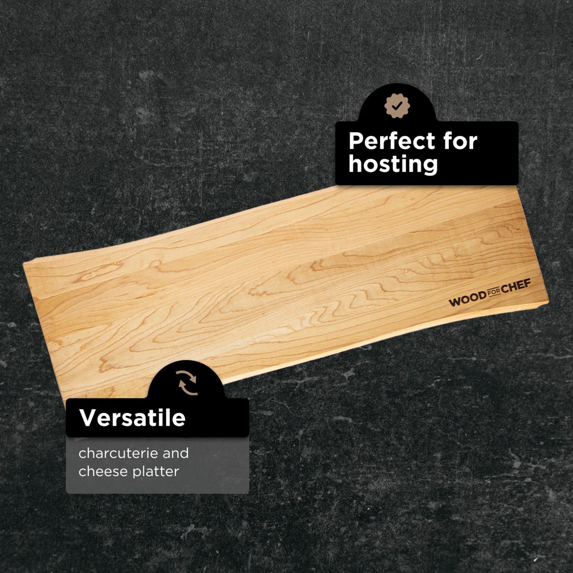 WoodForChef Maple Live Edge Hardwood Charcuterie Board, 24 x 9 Inches