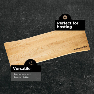 WoodForChef Maple Live Edge Hardwood Charcuterie Board, 24 x 9 Inches