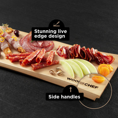 WoodForChef Maple Live Edge Hardwood Charcuterie Board, 24 x 9 Inches