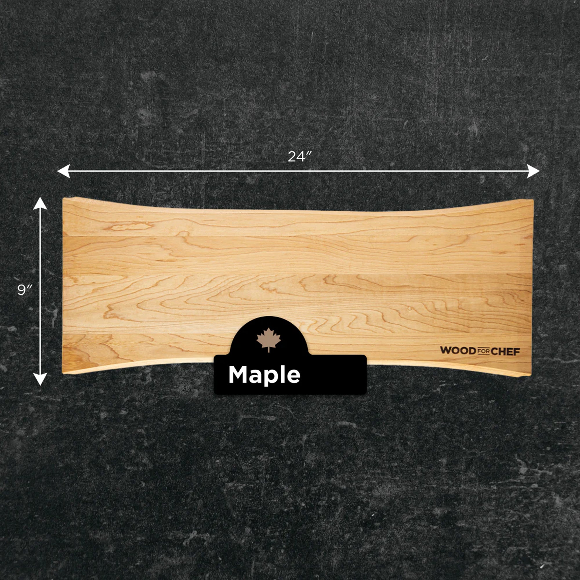 WoodForChef Maple Live Edge Hardwood Charcuterie Board, 24 x 9 Inches