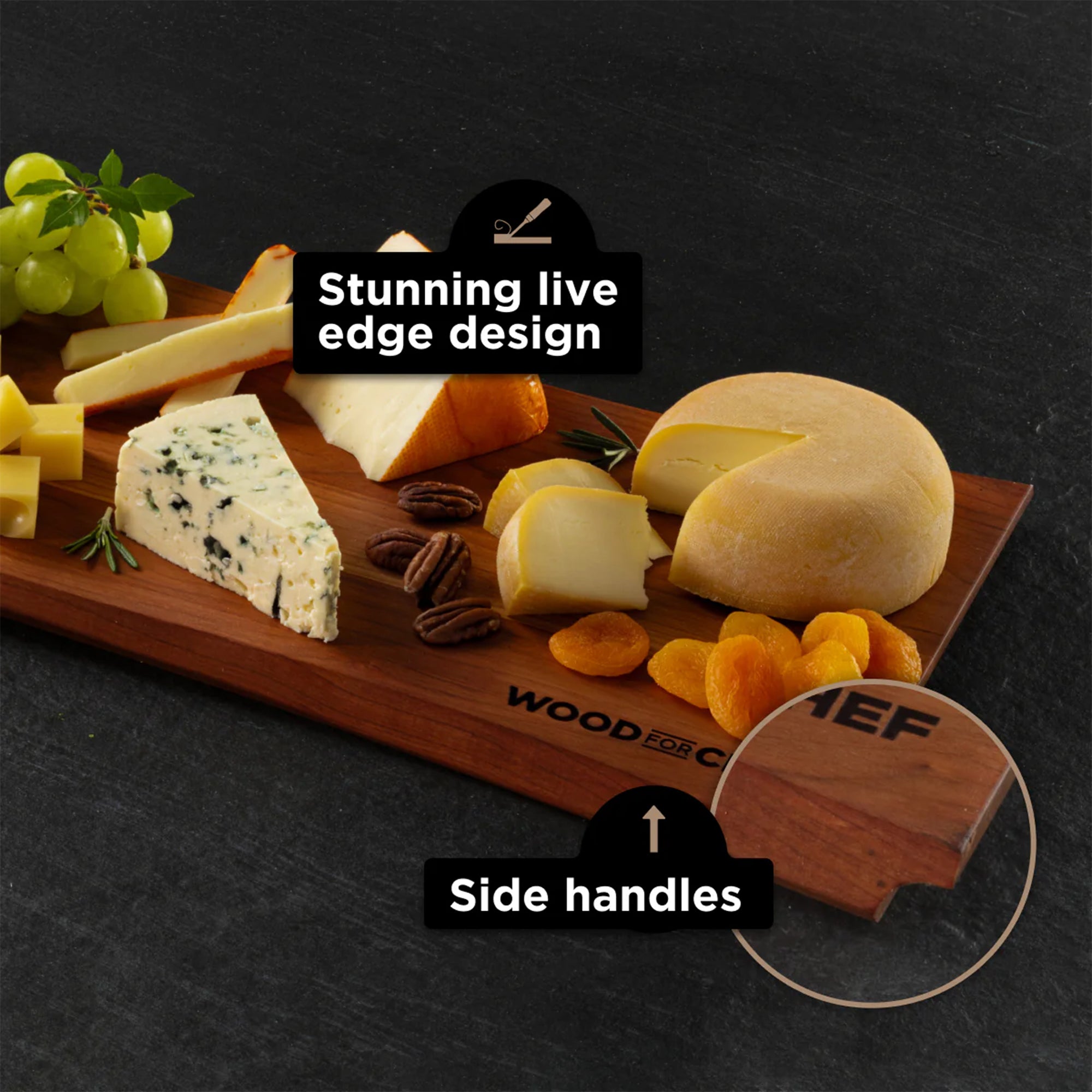 WoodForChef Cherry Live Edge Hardwood Charcuterie Board, 24 x 9 Inches