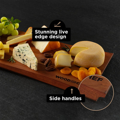 WoodForChef Cherry Live Edge Hardwood Charcuterie Board, 24 x 9 Inches