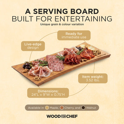 WoodForChef Cherry Live Edge Hardwood Charcuterie Board, 24 x 9 Inches