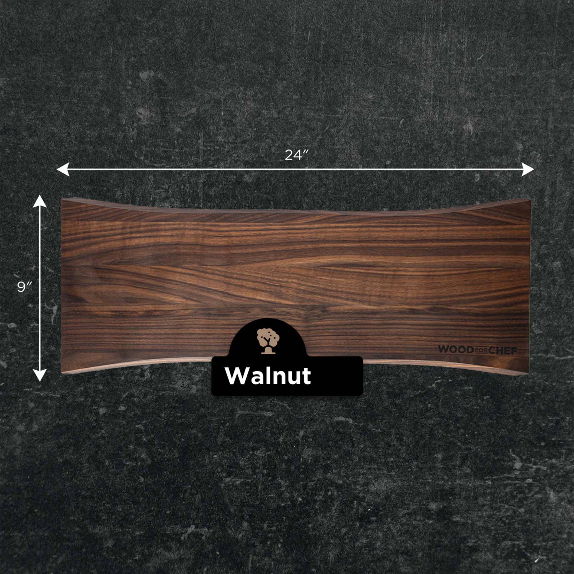 WoodForChef Walnut Live Edge Hardwood Charcuterie Board, 24 x 9 Inches