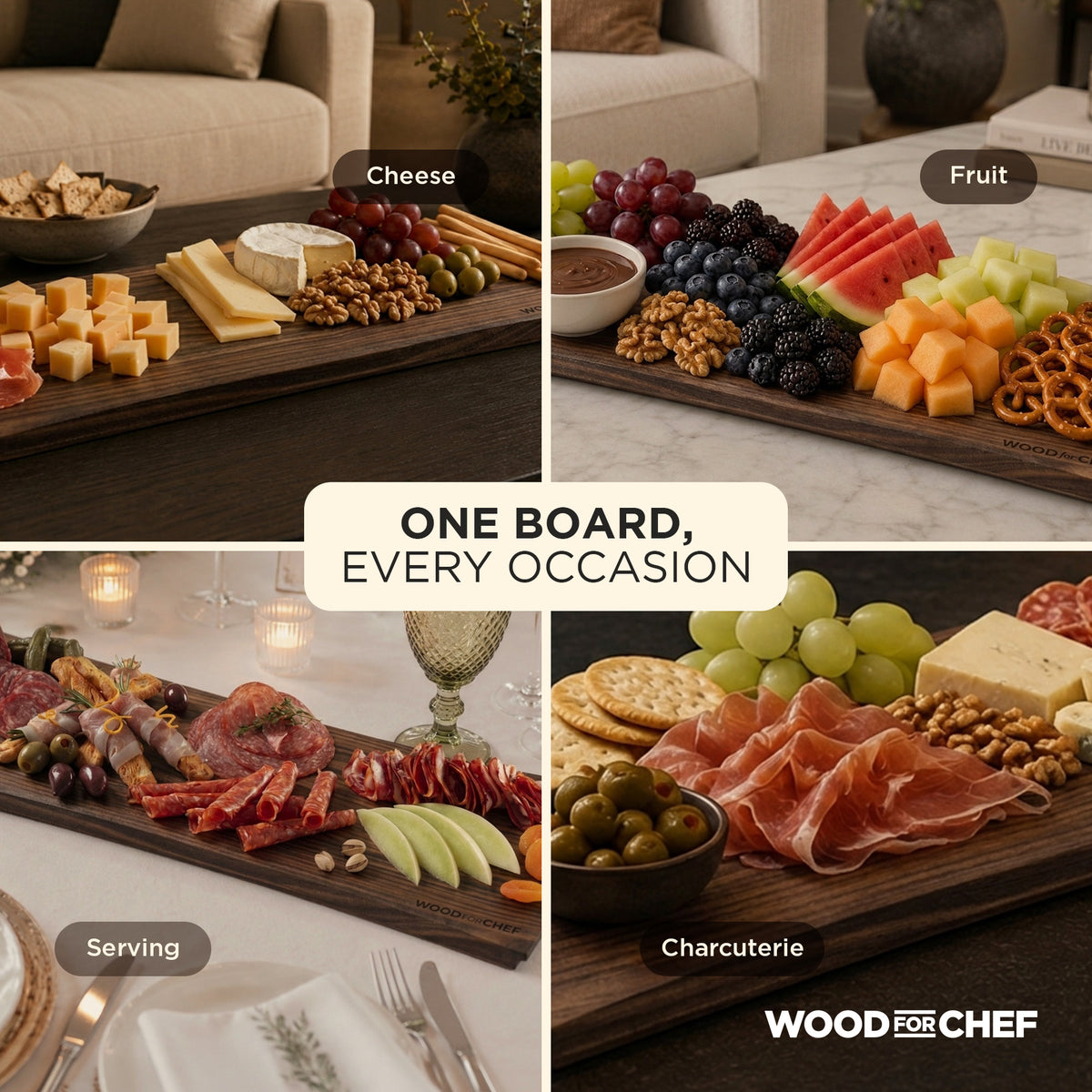 WoodForChef Walnut Live Edge Hardwood Charcuterie Board, 24 x 9 Inches