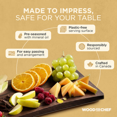 WoodForChef Walnut Live Edge Hardwood Charcuterie Board, 24 x 9 Inches