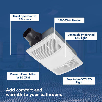 Broan-NuTone BHFLED80 Bathroom Exhaust Fan with LED Light and Heater, (Open Box)