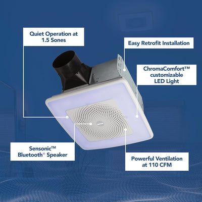 Broan-NuTone SPK110RGBL ChromaComfort Bathroom Exhaust Fan with Light & Speaker
