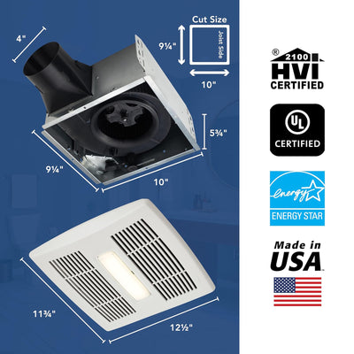 Broan-NuTone AE110L Roomside Exhaust Fan with LED Light for Bathroom, White