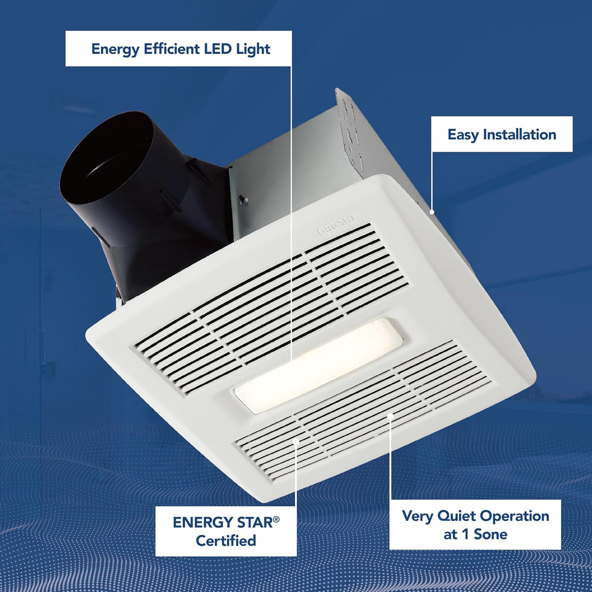 Broan-NuTone AE110L Roomside Exhaust Fan with LED Light for Bathroom, White