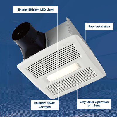 Broan-NuTone AE110L Roomside Exhaust Fan with LED Light for Bathroom, White