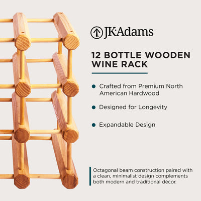 J.K. Adams Ash Wood Modular Wine Rack, Stackable Storage Holder, 12 Bottles - VMInnovations