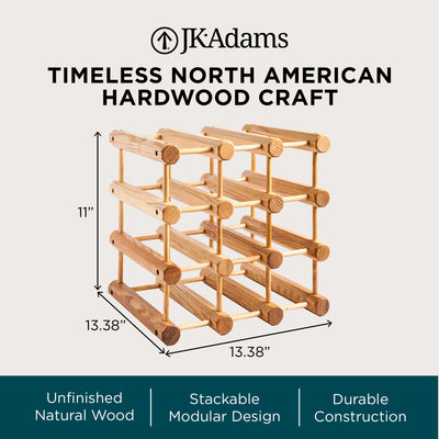 J.K. Adams Ash Wood Modular Wine Rack, Stackable Storage Holder, 12 Bottles - VMInnovations