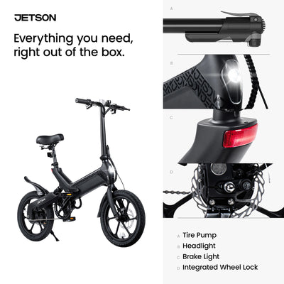 Jetson Haze Foldable Electric Bike with Twist Throttle and 16" Tires, Black - VMInnovations