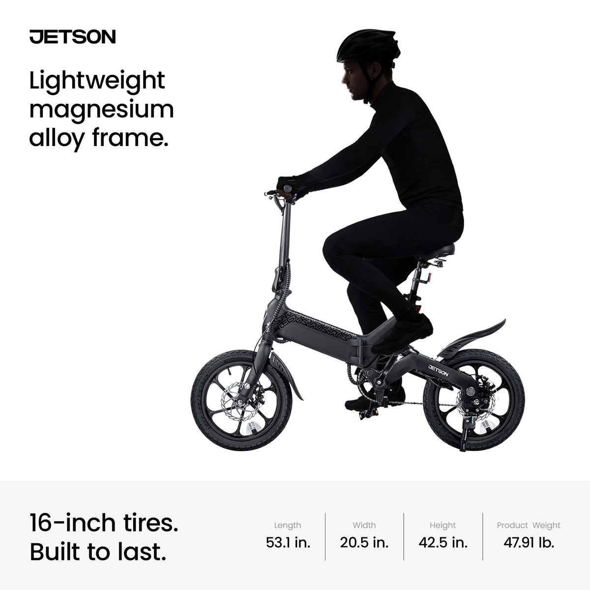 Jetson Haze Foldable Electric Bike with Twist Throttle and 16" Tires, Black - VMInnovations