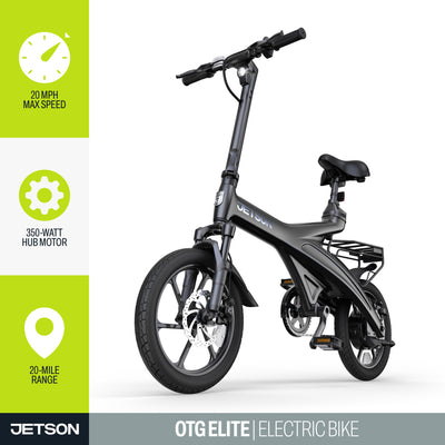 Jetson OTG Elite Portable Folding Electric Bike with Pneumatic 16" Tires, Black