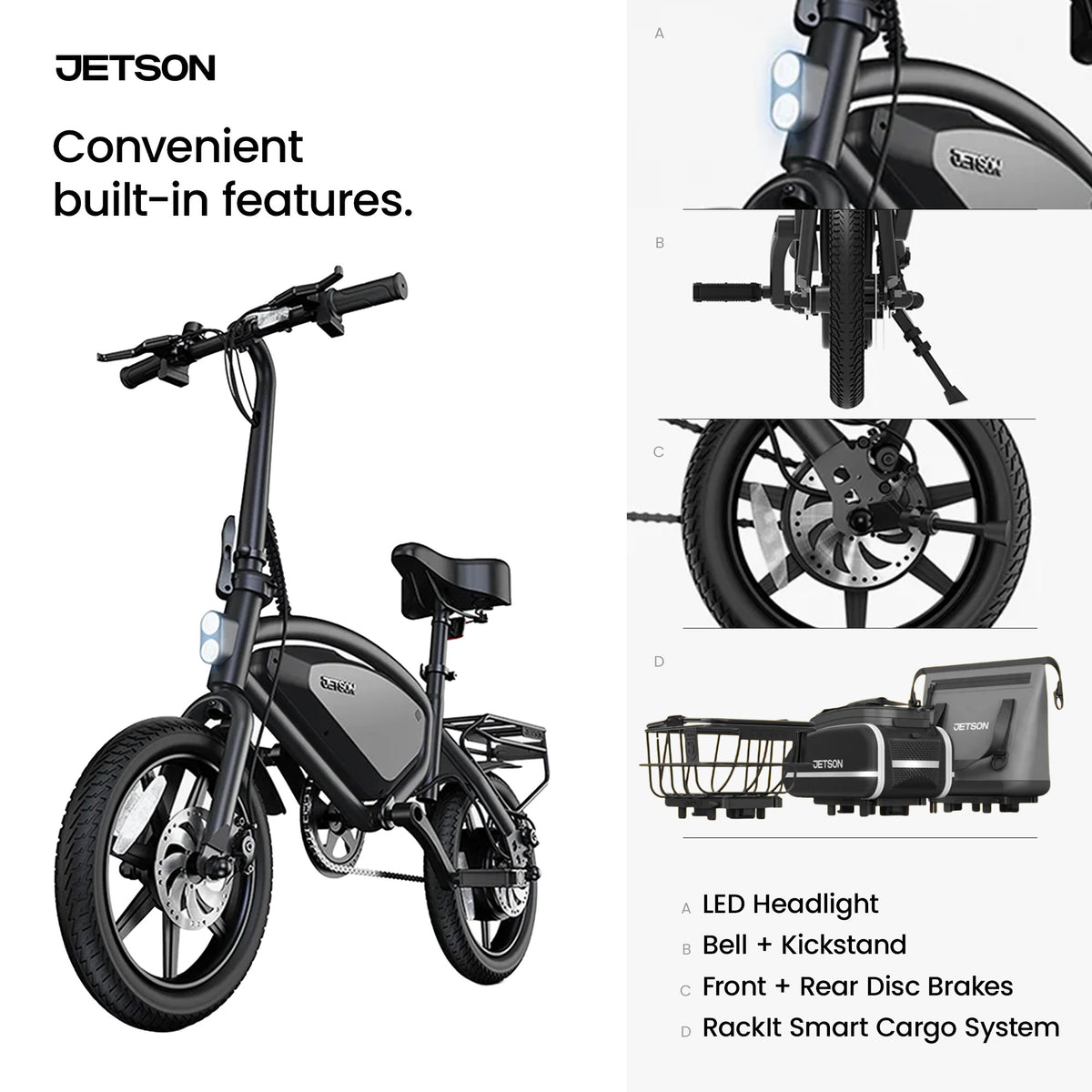 Jetson Axle X Portable Folding Electric Bike with Pneumatic 12" Tires, Black - VMInnovations