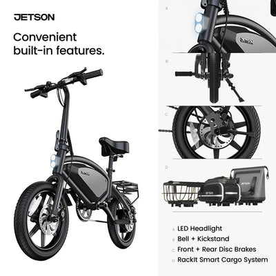 Jetson Axle X Portable Folding Electric Bike with Pneumatic 12" Tires, Black - VMInnovations