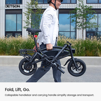 Jetson Axle X Portable Folding Electric Bike with Pneumatic 12" Tires, Black - VMInnovations