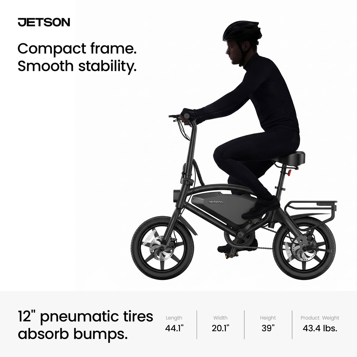 Jetson Axle X Portable Folding Electric Bike with Pneumatic 12" Tires, Black - VMInnovations