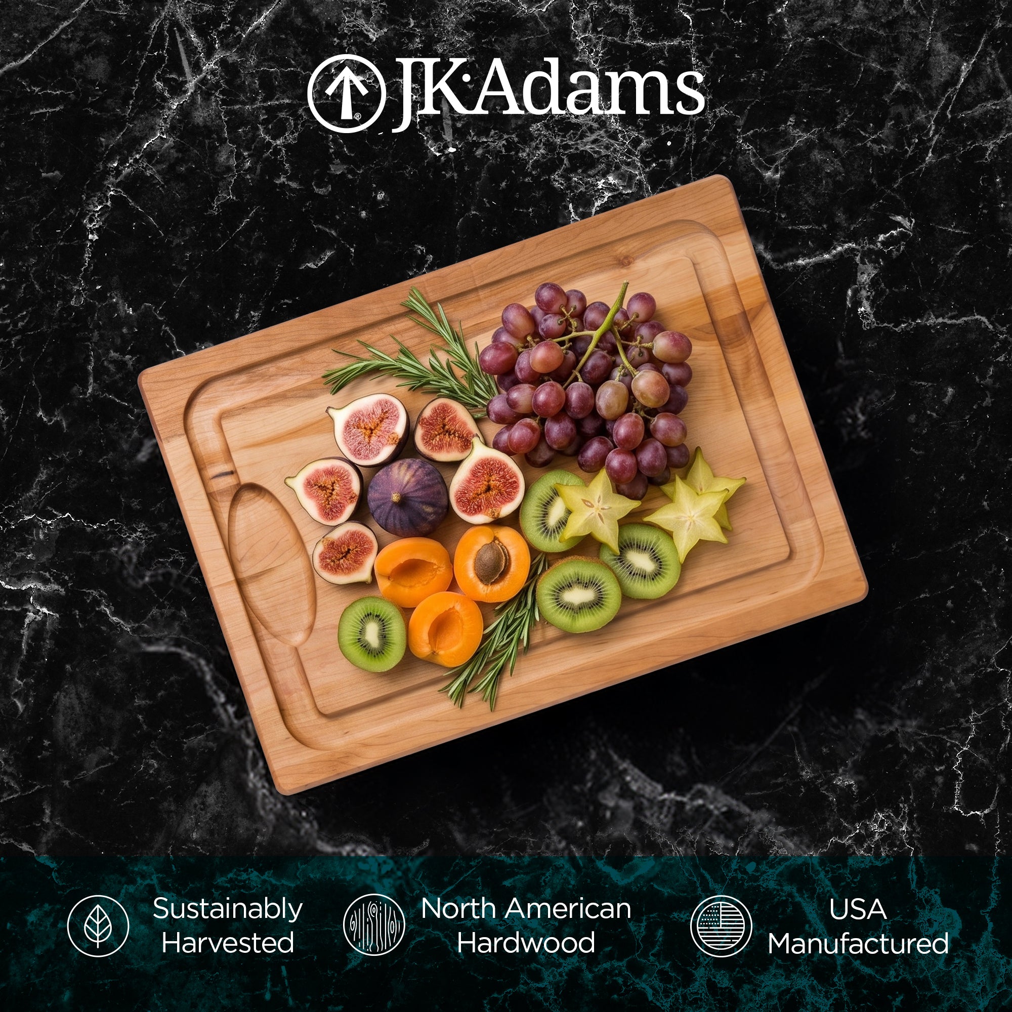 J.K. Adams Farmhouse Maple Carving Cutting Board with Juice Groove, 14" x 20" - VMInnovations