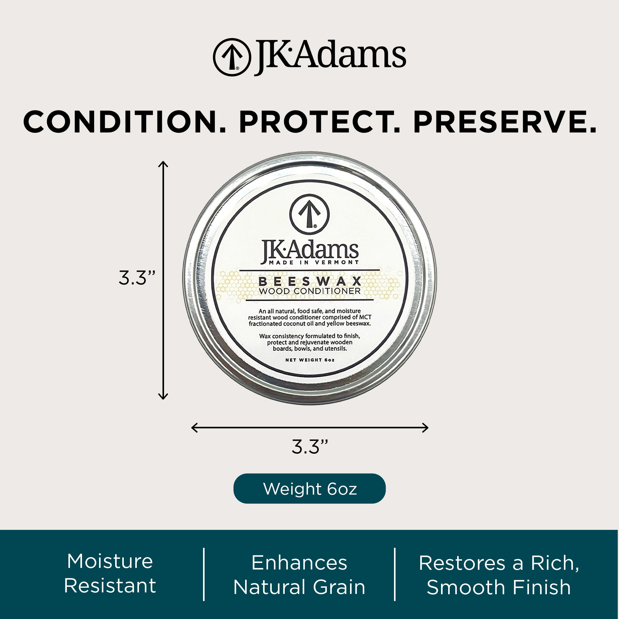 J.K. Adams Bees Wax Conditioner for Cutting Boards and Butcher Block Countertops