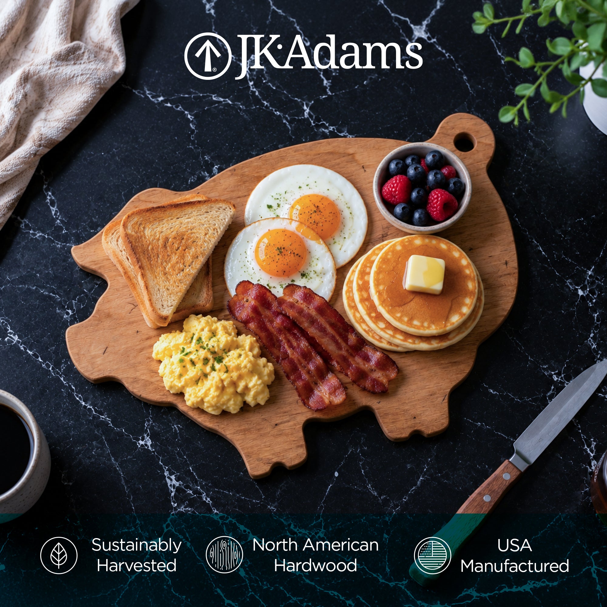 J.K. Adams Pig-Shaped Cutting Board for Cheese and Charcuterie, Maple, 10" x 12" - VMInnovations