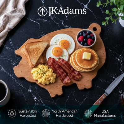 J.K. Adams Pig-Shaped Cutting Board for Cheese and Charcuterie, Maple, 10" x 12" - VMInnovations