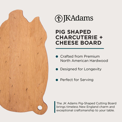 J.K. Adams Pig-Shaped Cutting Board for Cheese and Charcuterie, Maple, 10" x 12" - VMInnovations