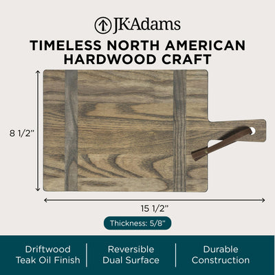 J.K. Adams Ash Artisan Plank, Wooden Serving Board Tray w/ Handle, 15.5" x 8.5" - VMInnovations