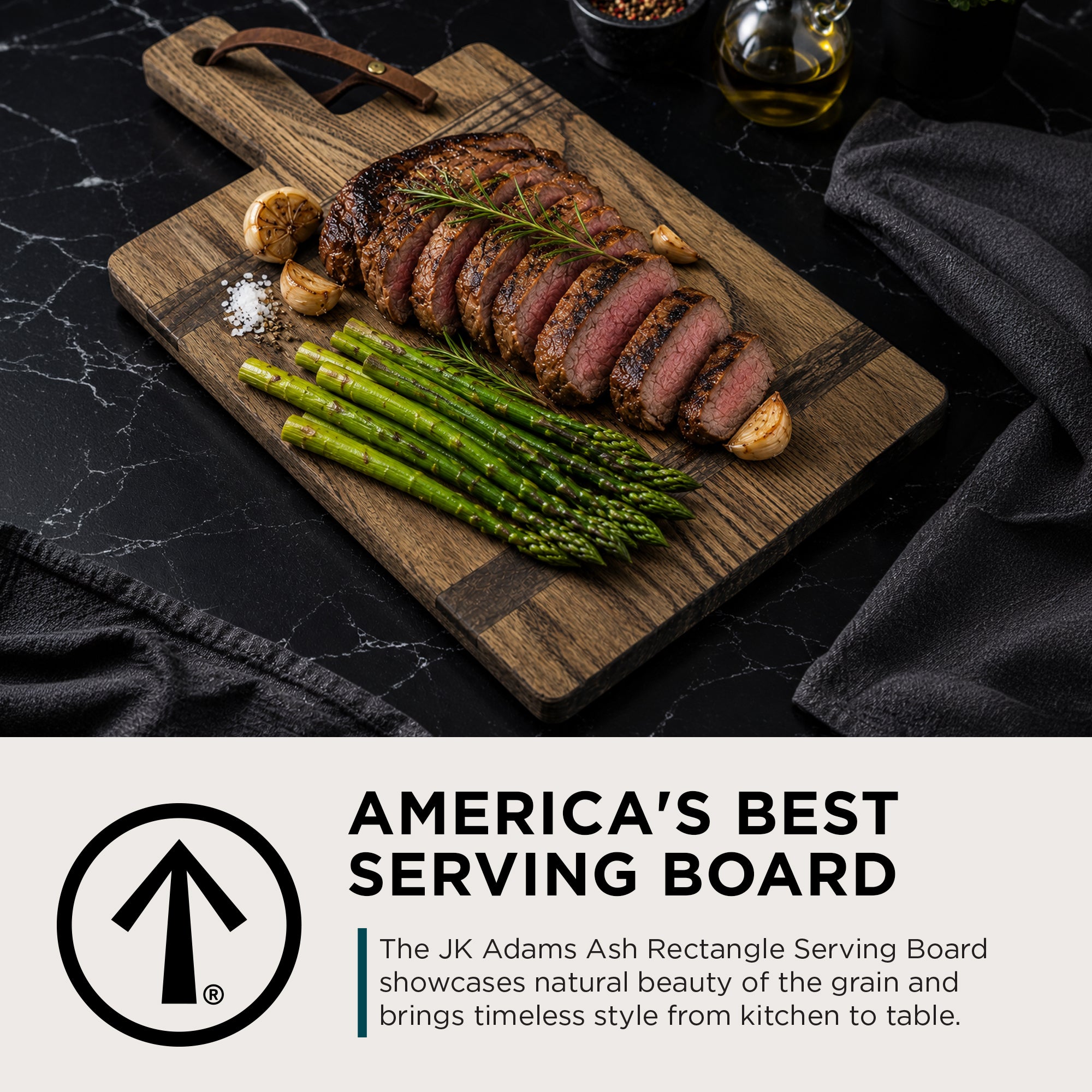 J.K. Adams Ash Artisan Plank, Wooden Serving Board Tray w/ Handle, 15.5" x 8.5" - VMInnovations