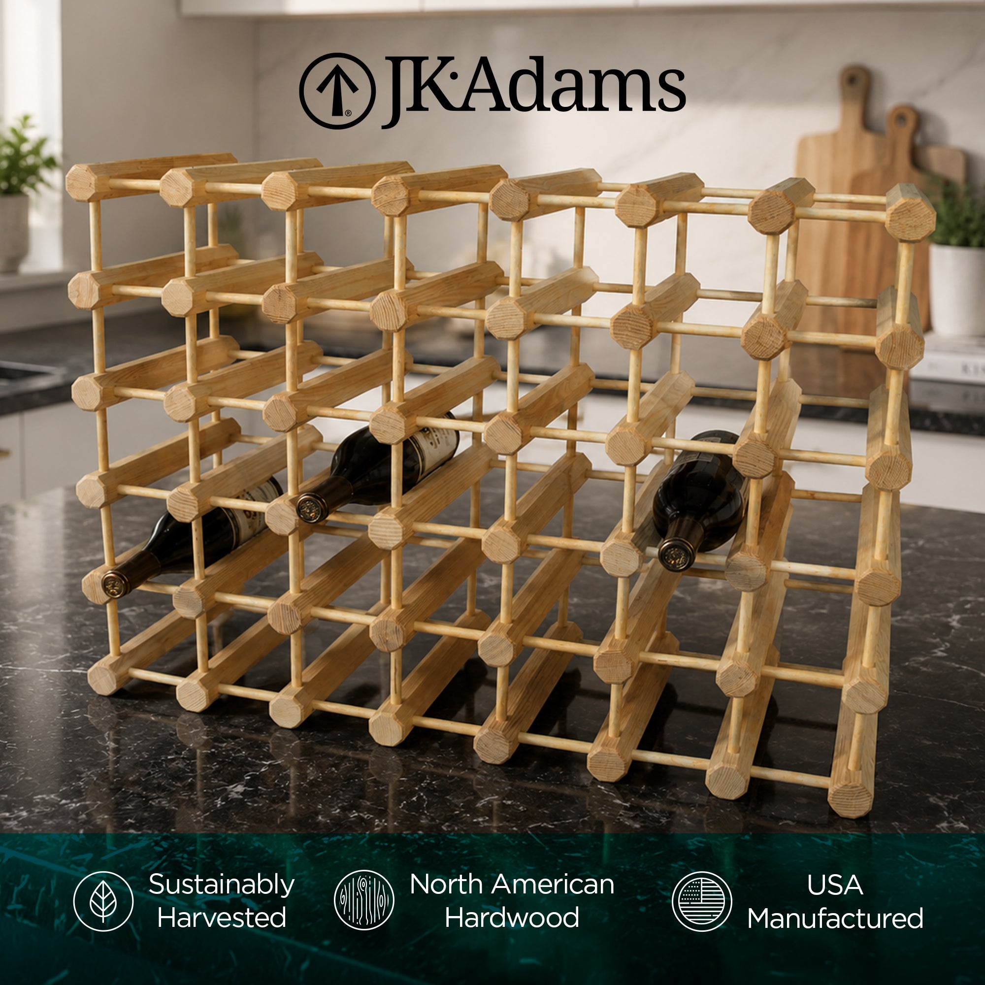 J.K. Adams Ash Wood Modular Wine Rack, Stackable Storage Holder, 40 Bottles - VMInnovations