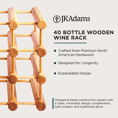 J.K. Adams Ash Wood Modular Wine Rack, Stackable Storage Holder, 40 Bottles - VMInnovations