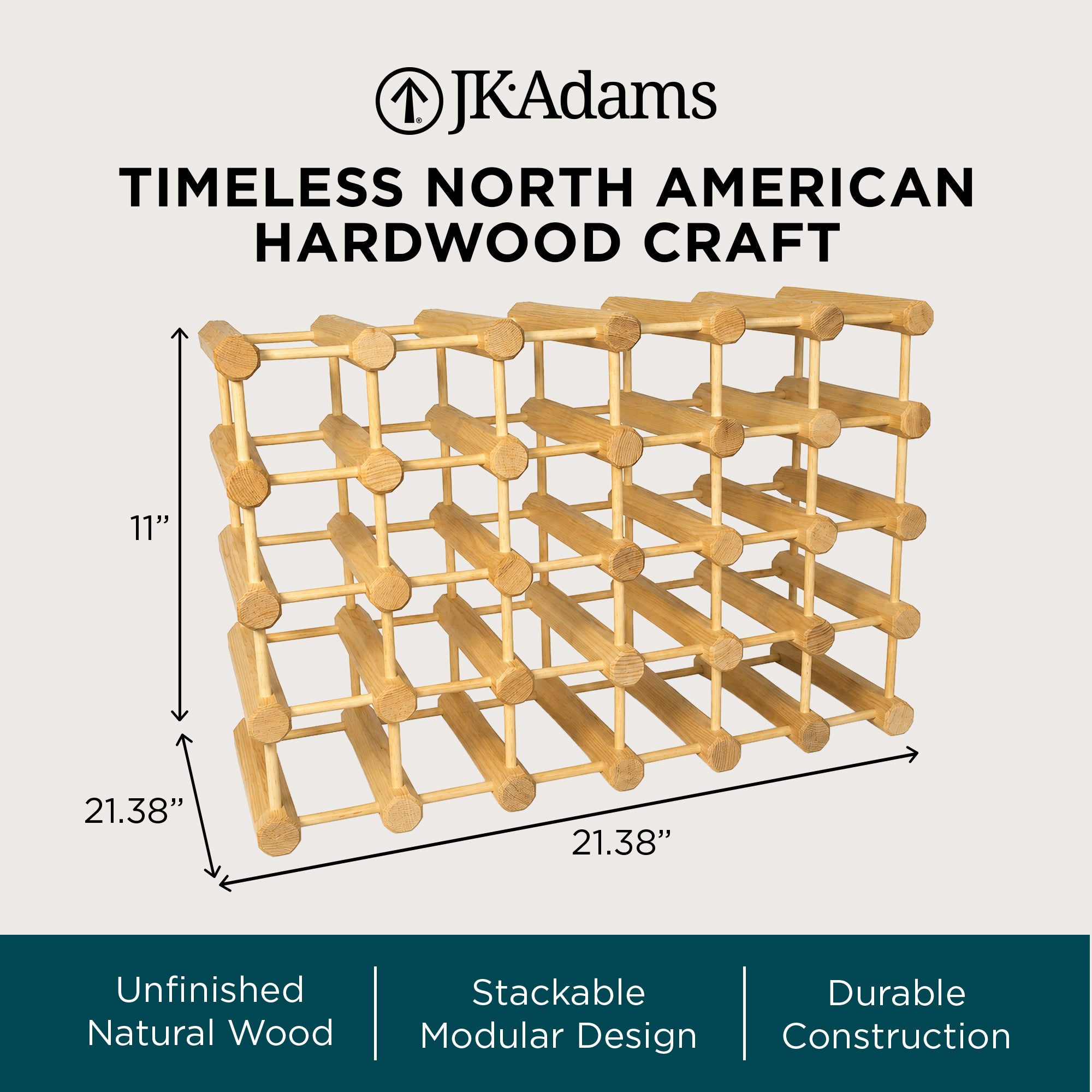 J.K. Adams Ash Wood Modular Wine Rack, Stackable Storage Holder, 40 Bottles - VMInnovations