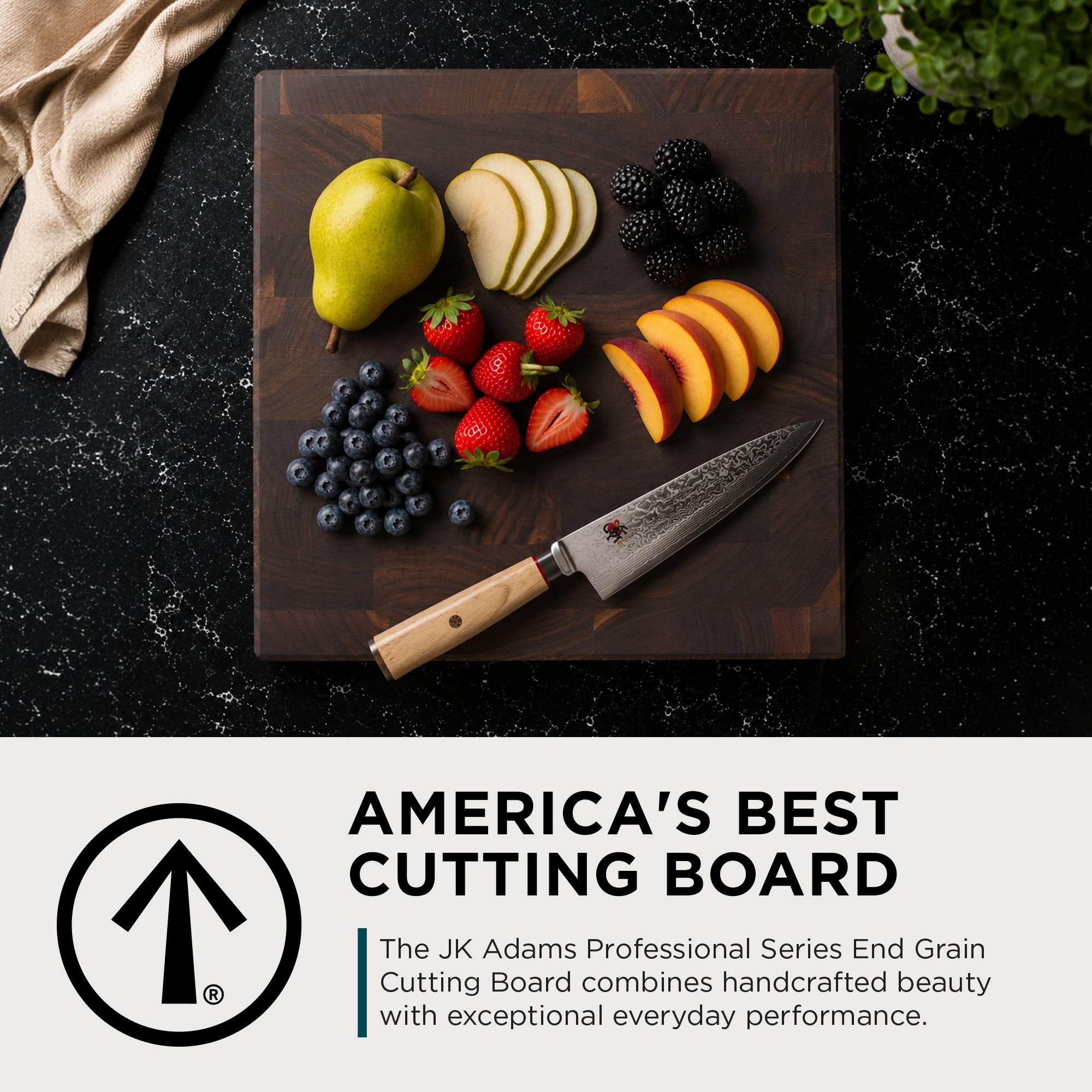 J.K. Adams Professional Series End Grain Cutting Board, Walnut, 12" x 12" x 2"