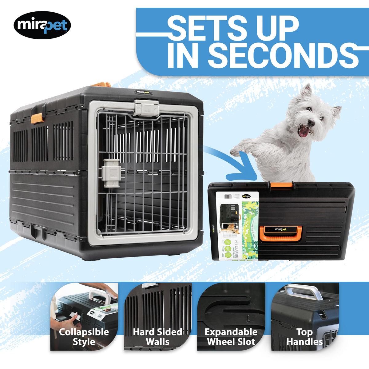 Mirapet Pet Carrier, Collapsible Crate for Large Dogs or Cats, 26", (Open Box)