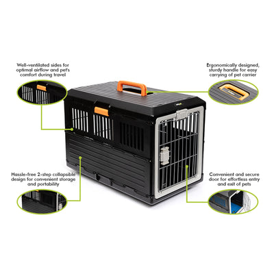 Mirapet Pet Carrier, Collapsible Crate for Large Dogs or Cats, 26", Black/Orange