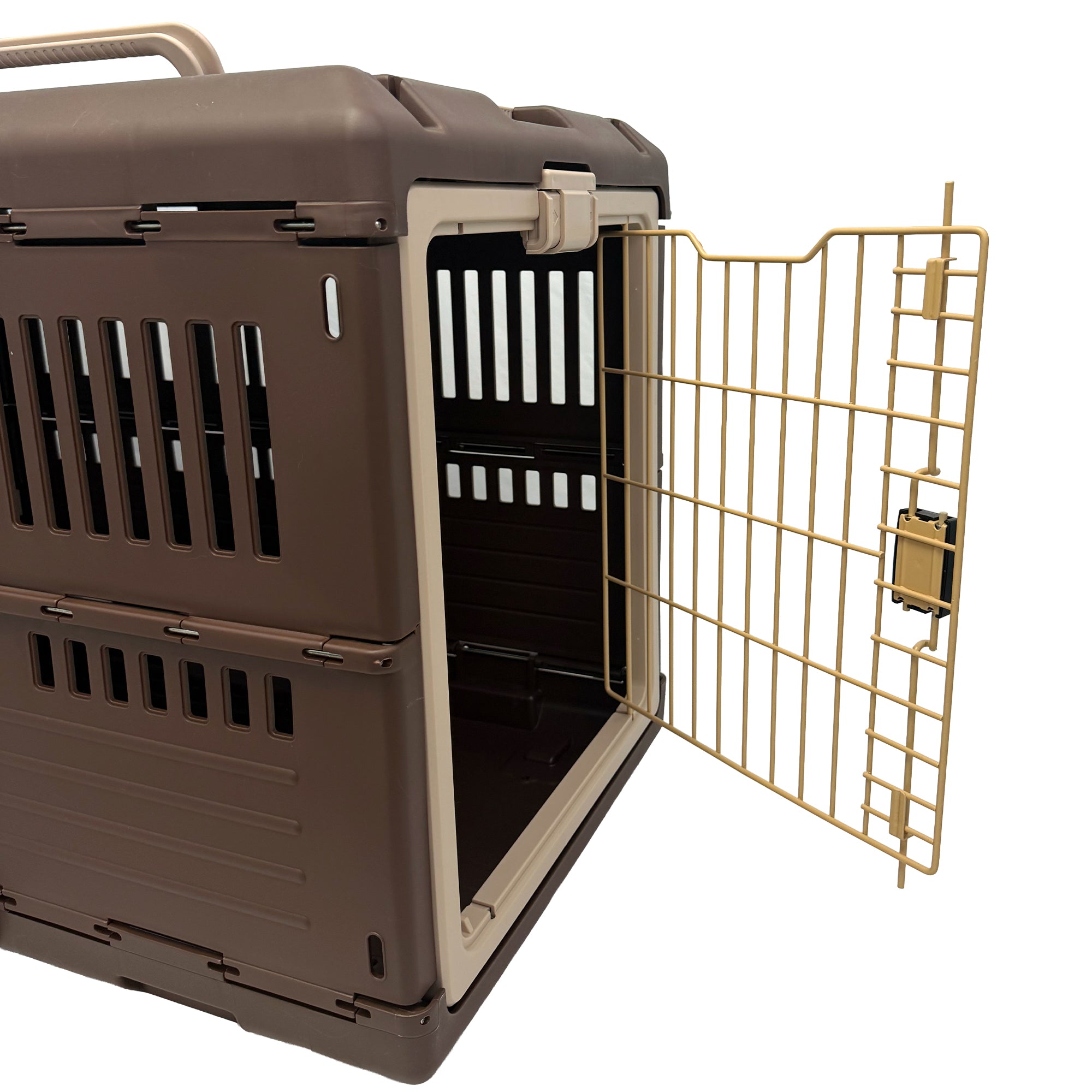 Mirapet Pet Carrier, Collapsible Crate for Large Dogs or Cats, 35", Brown/Beige