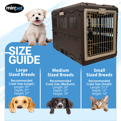 Mirapet Pet Carrier, Collapsible Crate for Large Dogs or Cats, 35", Brown/Beige - VMInnovations