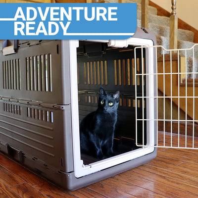 Mirapet Pet Carrier, Collapsible Crate for Large Dogs or Cats, 35", Brown/Beige - VMInnovations