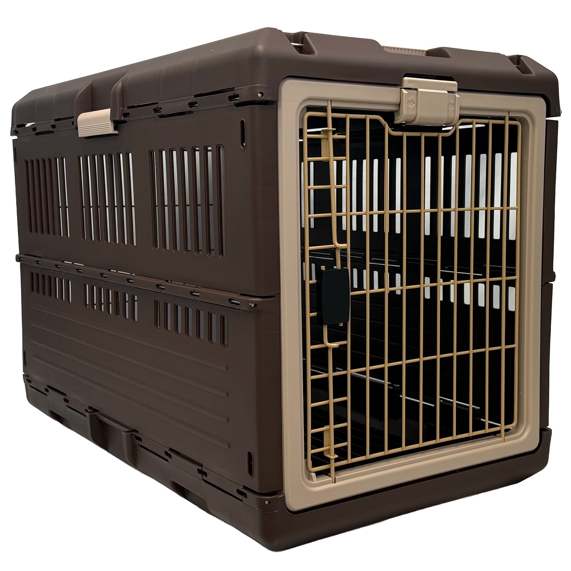 Mirapet Pet Carrier, Collapsible Crate for Large Dogs or Cats, 35", Brown/Beige