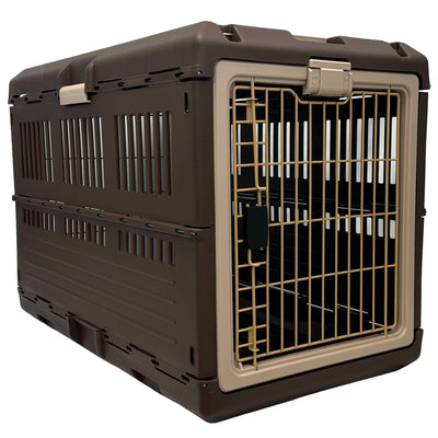 Mirapet Pet Carrier, Collapsible Crate for Large Dogs or Cats, 35", Brown/Beige