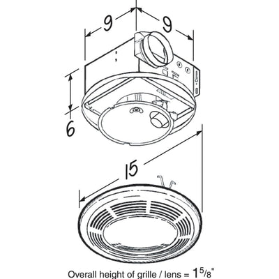 Broan-NuTone 750 Round Bathroom Fan and Light w Glass Lens, 100 CFM (For Parts)