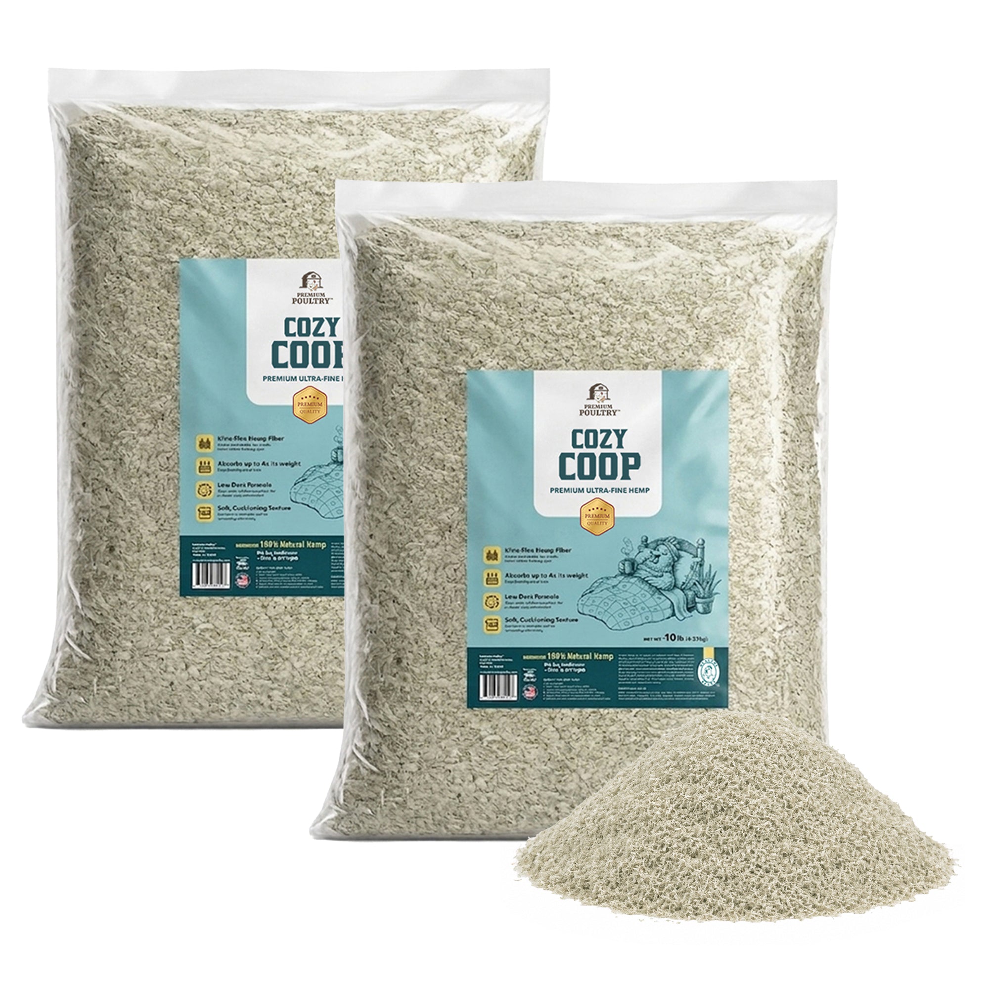 Premium Poultry 2 Pack 10 Pound Bag Hemp Cozy Coop Siftable Chicken Bedding