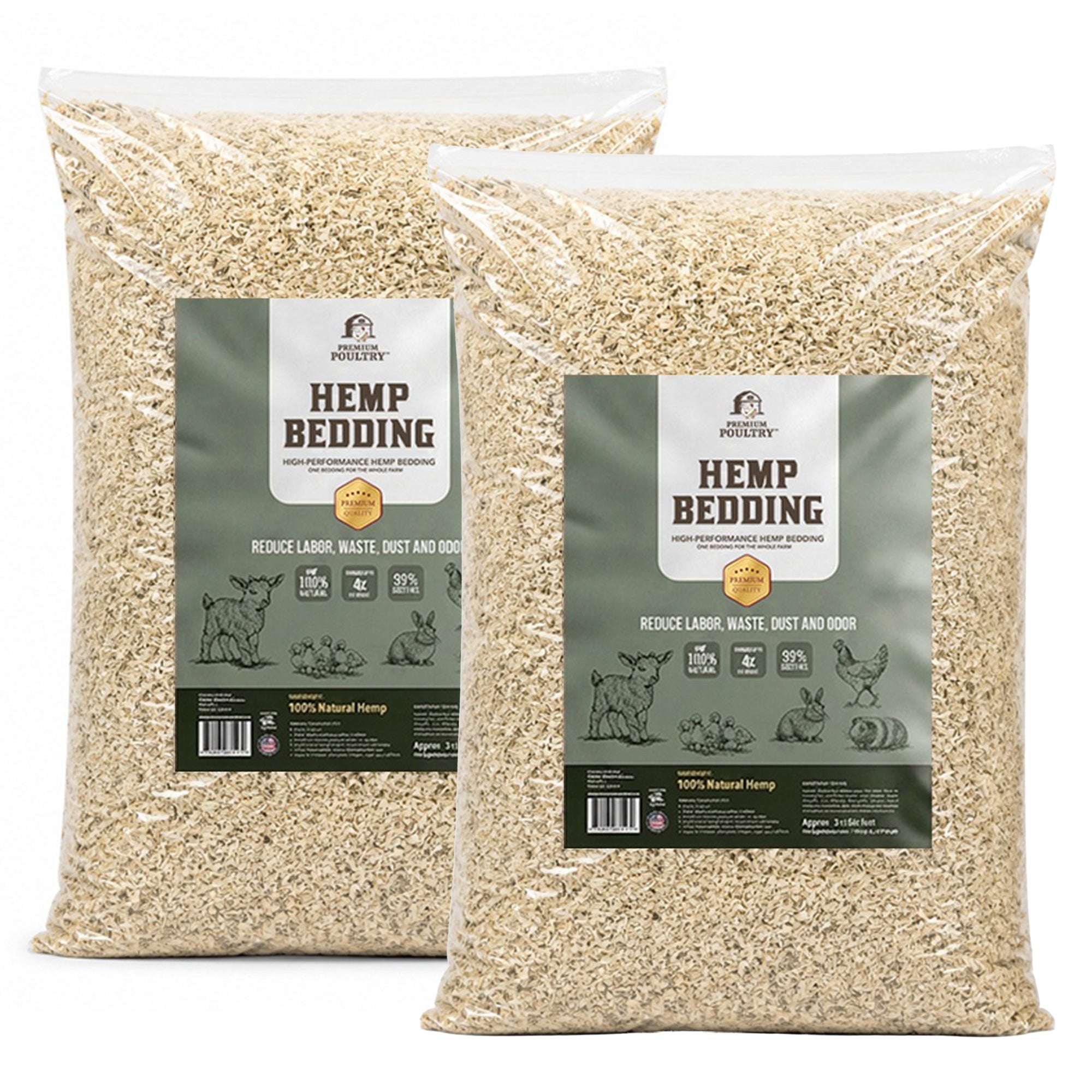 Premium Poultry 2 Pack Hemp Bedding Absorbent Chicken Coop Substrate, 22.5 Lb - VMInnovations
