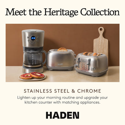 Haden Heritage 2-Slice Wide-Slot Toaster w/ Crumb Tray, Stainless Steel/Chrome - VMInnovations